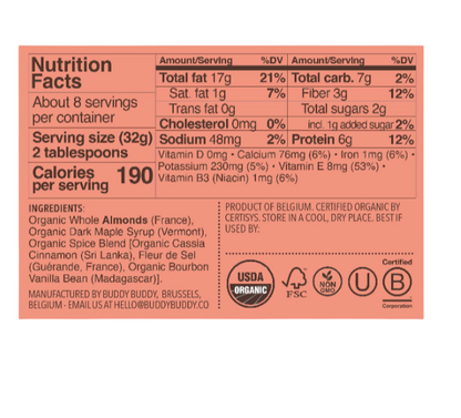 BUDDY BUDDY - Organic Cinnamon Roll Almond Nut Butter